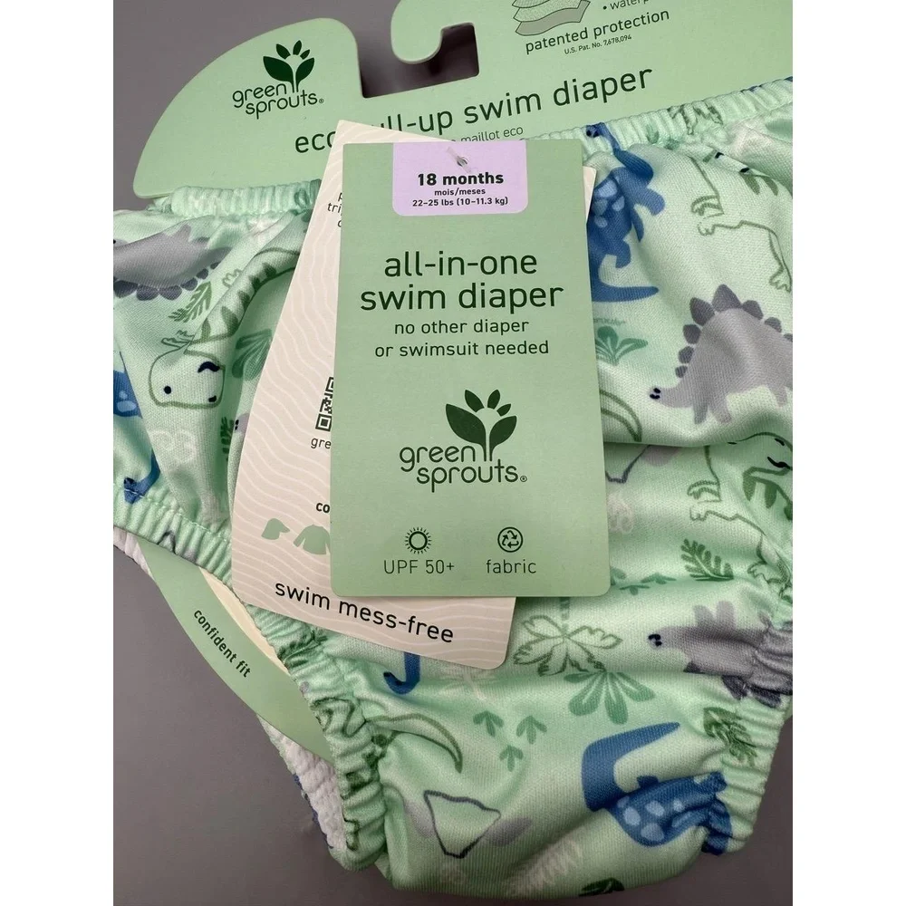 Green‎ Sprouts Eco Pull-Up Swim Diaper 18M 22-25lb Dinosaur UPF 50+ Reusable New